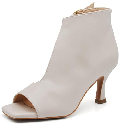 Stivaletti Scarpe da Donna Sandali A Tronchetti Spuntati da Sera Cerimonia Matrimonio Tacco A Rocchetto MP2641-1 Panna N.38