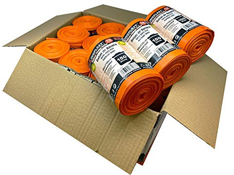 Bolsa de basura naranjas línea Platinum. Tamaño XXL 90x110 cms. 240 sacos de basura extraresistentes y antidesgarro. 10 uds por rollo. Caja 24 rollos.