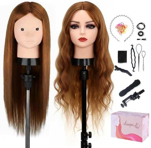 TopDirect 23.5 80% veri capelli Trucco Testina Parrucchiere Testa Studio Parrucchiere Manichino Cosmetologia Formazione Parrucchiere Pratica Modello Capelli con Morsetto + Acconciature per Capelli