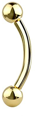 JEWEL BARREL Curved Barbells Eyebrow Piercing Banana Bar Jewellery Rook Daith Ear Anodized Steel 16G (1.2m) 6mm 8mm Length with 3mm Balls (Gold, 6)