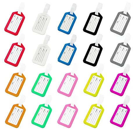 CAM2 20 Stück Kofferanhänger, Kofferanhänger mit Adressanhänger, Kofferanhänger, Gepäckanhänger in verschiedenen Farben,aus flexiblem Kunststoff zum beschriften für Reisender