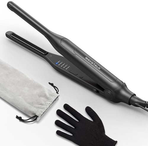 Wavytalk Pencil Flat Iron, 3/10 Small Iron for Short Hair, Pixie Cut and Bangs, Tiny Beard Straightener with Dual Voltage & Adjustable Temp, Mini Hair Edges Heating Up in 15s
