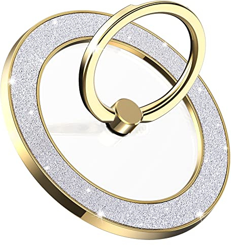 Pikabo Magnetic Phone Ring Holder for MagSafe Cell Phone Grip Stand Finger Ring Stand Compatible with iPhone 17 16 15 14 13 12 Pro Max MagSafe Accessories Android. (Glitter Gold)