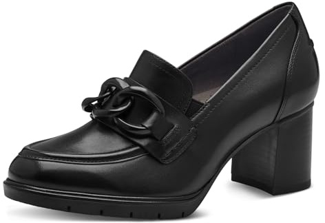 Tamaris Comfort mocassins femme cuir à talon bloc, Black Nappa, 38 EU