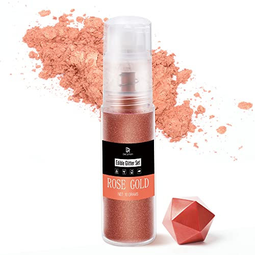 Paillettes Comestibles - 10g Paillette Alimentaire dans Flacon Pulvérisateur, Poudre de Poussière Comestibles Métallique pour la Décoration de Gâteaux, Boissons, Vin, Fondants, Chocolats (Or Rose)