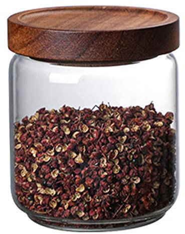 Tarros de almacenamiento con tapa de madera, 500 ml/750 ml/1000 ml, herméticos, elegantes recipientes de cristal, tarros de especias, redondos, sin BPA, junta de silicona para galletas, té, azúcar,