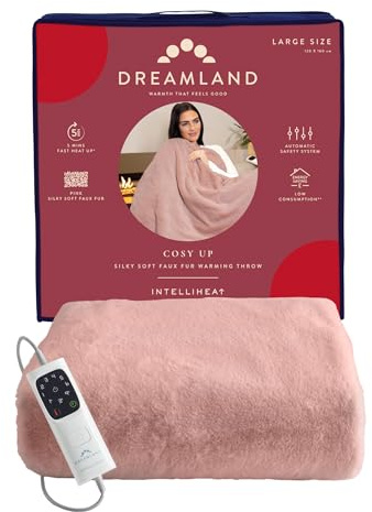Dreamland Cosy Up Electric Blanket – Heated Throw - Pink, Fast heating, Luxury Silky Soft Faux Fur for Bed and Sofa, Fast Heating, Machine Washable, Detachable Control, auto timer, 160 x 120cm