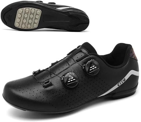PENXZT Zapatos de Ciclismo sin Cerradura Road y Zapatos MTB Deseisadores sin Bloqueo al Aire Libre y sin Bloqueo con Sistema de Zapatillas giratorias,Negro,48 EU