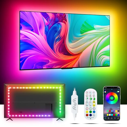 MORIACC TV Lights for 32-55 inch, 4m Music TV LED Lights Music Sync with TV, Rainbow Color Changing LED Strip Lights with Remote APP Control, USB TV Strip Lights for Bedroom