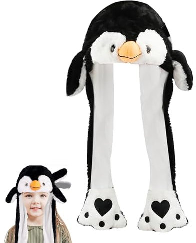 Pinguin Mütze mit Beweglichen Ohren - Lustiger Plüsch Hut für Partys, Cosplay und Weihnacht