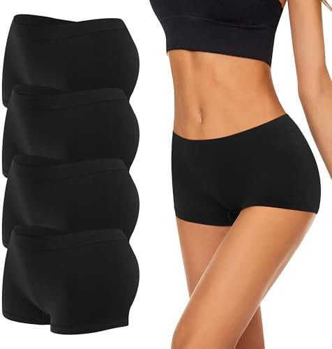 Uizuooy 4er Pack Damen Boxershorts Pantys Seamless Slips Damen Atmungsaktiv Panties Weich Stretch Frauen Unterwäsche Mikrofaser ohne Seitennähte Schwarz BL L/XL