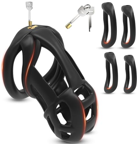 BDSMJOY 7.0 Peniskäfig Keuschheitskäfig Herren,3D Chastity Cage mit Super-Unsichtbar Schloss & 4 Arc Penis Ring Hodenringe,Keuschheitsgürtel Cock Cage Penis Käfig (7.0, L)