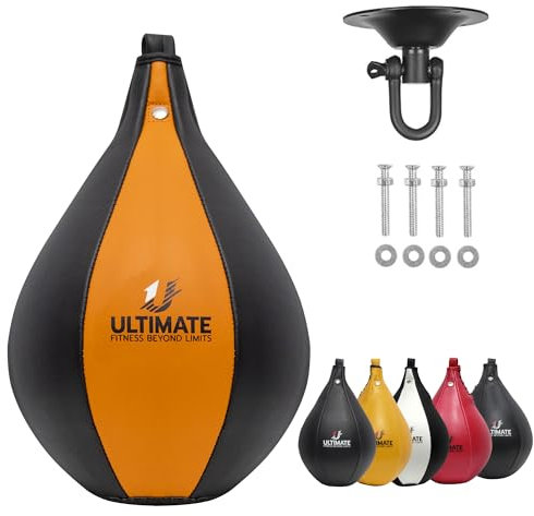 Ultimate Fitness Speedbag Boxsack für MMA, Muay Thai-Training, Boxen, Dodge, Workout, Speedball, Kicken, Schlagball-Set mit hängendem Drehgelenk, Nadel, Schrauben-Set (Schwarz - Orange)