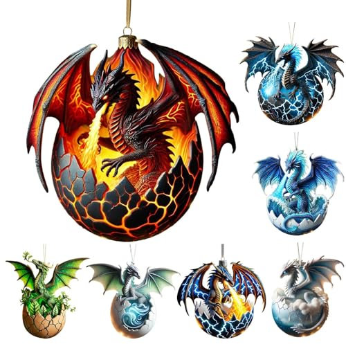 Drachenschmuck für den Weihnachtsbaum | Weihnachtsschmuck mit Drachenmotiv | 2D-Acryl-Drachen-Weihnachtsbaum-Statue-Hängeanhänger | Christbaumschmuck für Drachenliebhaber
