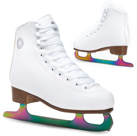 ATTABO Eiskunstlauf Schlittschuhe Damen Lily in Weiß Größe 40 EU Fortgeschrittene Schlittschuhe Schnürverschluss Starke Knöchelunterstützung Langlebige Edelstahlkufe Klassisches Design