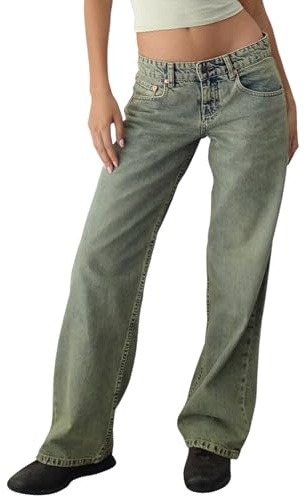 shownicer Donna Jeans Lunghi a Vita Bassa Jeans Larga Jeans Baggy Denim Pantaloni Diritti Vintage Elasticizzati Jeans Casuale Straight Wide Leg Pants Denim Trousers A1 Blu4 S