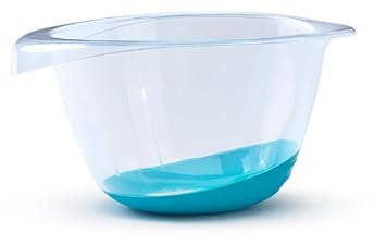 C&S Homestore 6ltr Heavy Duty Plastic Mixing Bowl with Non Slip Teal Base, Handle and Pour Spout, Meal Prep, Baking, Cooking
