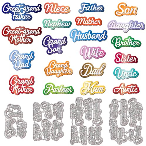 GLOBLELAND Overlay Family Mumbers Words Frame Cutting Dies for DIY Scrapbooking Metal Words Alphabets Cut Dies Dad Mom Die Cuts for Card Making Embossing Photo Album Craft Decor