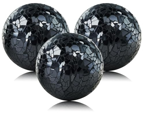 Yazikisa Bolas decorativas para centros de mesa, cuencos de cristal de mosaico negro, esfera de grieta, bola de espejo, globo brillante, decoración de mesa de café, relleno de jarrón, hogar, Navidad