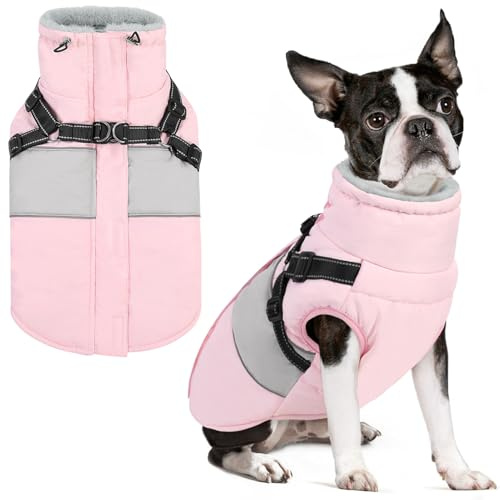 AOFITEE Dog Coat, Warm Dog Jacket with Harness Built in, Waterproof Coats for Small Dogs, Dogs Winter Coat Puffer Jacket with Zipper & Fleece Collar, Pet Snowsuit Sweater for Chihuahua Yorkshire, XS