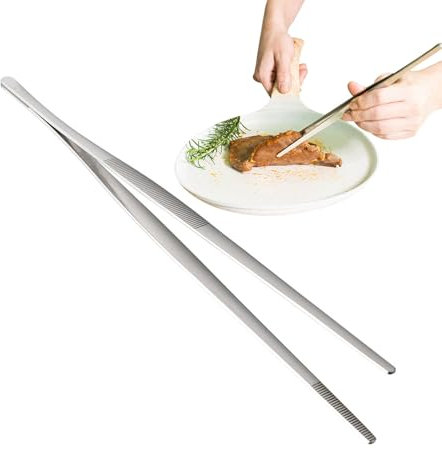 Qyljeiwred Grill Tongs | Stainless Steel Cooking Tweezers - Non Slip Food Clamp Kitchen Gadget for Steak Fish Salads Pasta Meat Buffet