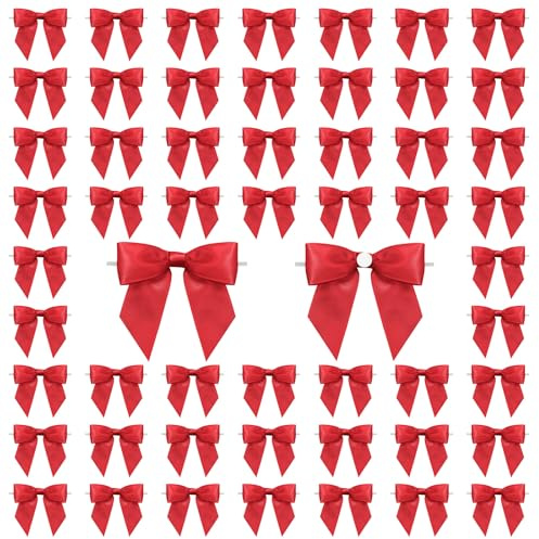 Scettar 60 PCS Fiocchi,9 Centimetri Fiocchetti per La Decorazione,Artigianato Fai da Te,Perfetto per Matrimoni, Regali di Natale, Regali di Compleanno, Confezioni di Snack（Rosso）