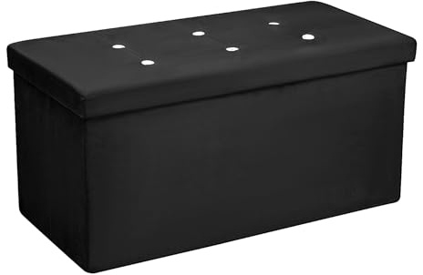 simpa Large Fold Flat Black Brushed Velvet Ottoman Storage with Thick Comfortable Cushion - 76cm (L) x 38cm (W) x 37cm (H)