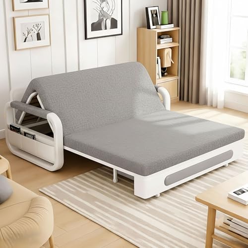 Cyclauricate Pull Out Sofa Bed Double with Storage - 2 Seater Grey Futon Couch for Small Spaces, Living Room Guest Bed (158cm Wide)