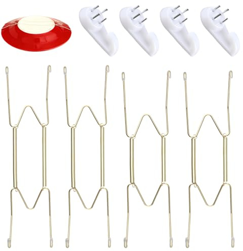 Funver 4PCS Accroche Assiette Murale, 8-10inch Porte Assiette Murale, Crochets Muraux Ongles Non Marquants Pour Cadres Tableaux Décorations et Assiettes en Céramique