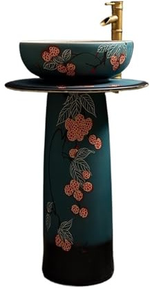 Lavandino moderno con piedistallo Lavandino da balcone in ceramica con piedistallo, rubinetto e kit di scarico, lavabo for bagno casa