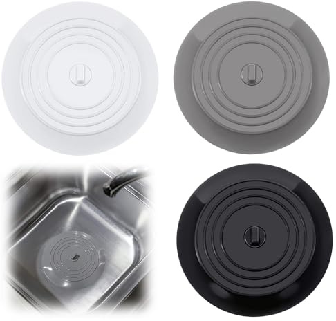 3 Piezas Tapón de Silicona Universal para Desagüe, 15cm Tapón Bañera y Ducha, Tapones de Fregadero, Sellado Antifugas y Antiolor para Baño, Lavabo y Cocina, Negro Blanco Gris