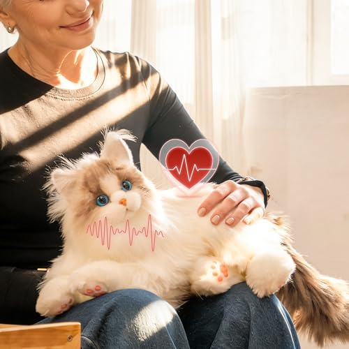 Chongker Chat robot - Chat électronique interactif - Doudou lesté avec réaction sonore - Battement de cœur réaliste et ronronnement - Ami en peluche réaliste à câliner (blanc)