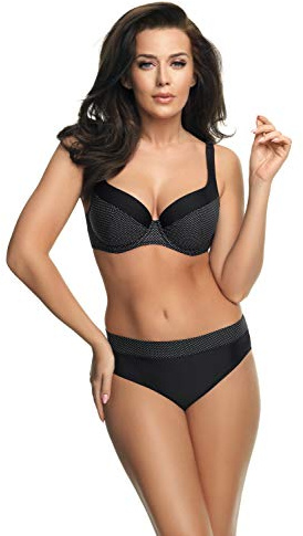 Selente My Secret 1875 Maillot de Bain Taille Haute Shaping Femme 2 pièces/Bikini Grande Taille, Bonnets C-H, Bikini Noir/Blanc Pois, 95H/Slip L