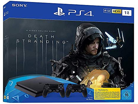 PlayStation 4 Slim inkl. 2 Controller und Death Stranding - Konsole (1TB, schwarz, Slim)