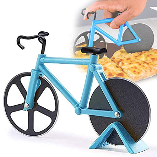 Vélo Lames en inoxydable antiadhésive à pizza de coupe, Couteau à Pizza Vélo en acier inoxydable, Couteau à Pizza en Forme de Vélo, Anti-adhésif Inoxydable Couteau à Pizza, Vélo Découpe-Pizza (Bleu)