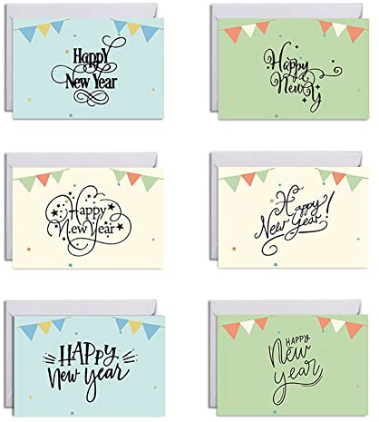 Dusenly 6pcs 2026 Happy New Year Greeting Cards with Envelopes and Stickers New Year Cards for 2026 New Year's Gift & Presents