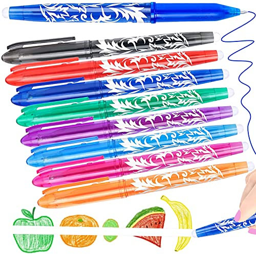Artbiu 8 Erasable Pens Rub Out Pens, Eraser Pen with Rubber, Erasable Gel Pen with Rubbers on the End, Friction Pens that Rub Out for Writing