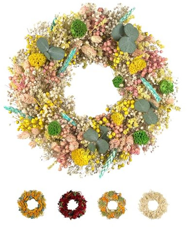 PHILARO Trockenblumenkranz Bunt Ø 30cm - kein Plastik I Trockenblumen Premium Qualität aus Europa I Trockenblumen Kranz für Haustür, Wand und Tisch