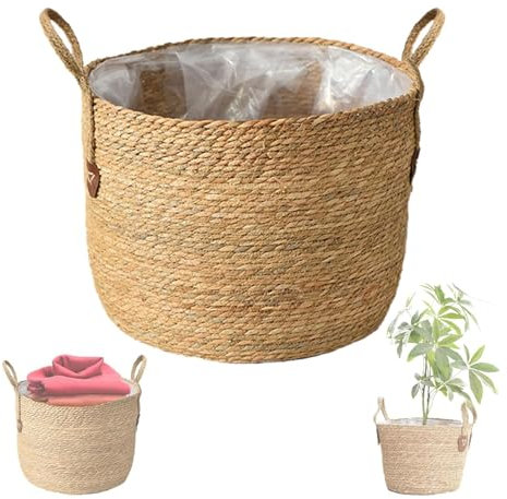 SANGOGO - Cesta de mimbre para plantas, gran maceta trenzada, de ratán interior, moderna y práctica, cesta para plantas de mimbre, decoración de hogar y almacenamiento elegante, diámetro (S)