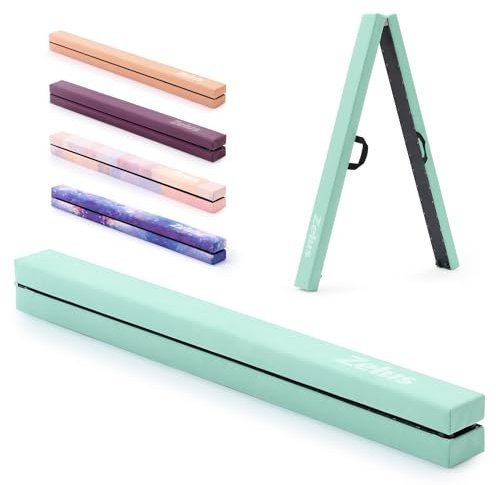 ZELUS 270 CM / 9 pies Barra de Equilibrio Gimnasia Plegable Barra Gimnasia Artistica Viga de Equilibrio Base Antideslizante Asas de Transporte para Niños, Principiantes y Profesionales (Verde)