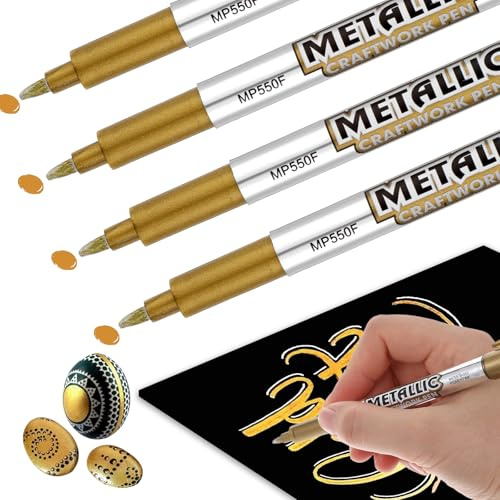 Jeffdad Goldstift Metallic Marker Pens, 4 Stück Gold Stift Permanent Marker Fade-Proof Schnell trocknende glänzende nass glänzende Kunstmalstifte zum Schreiben von Karten Unterschriften