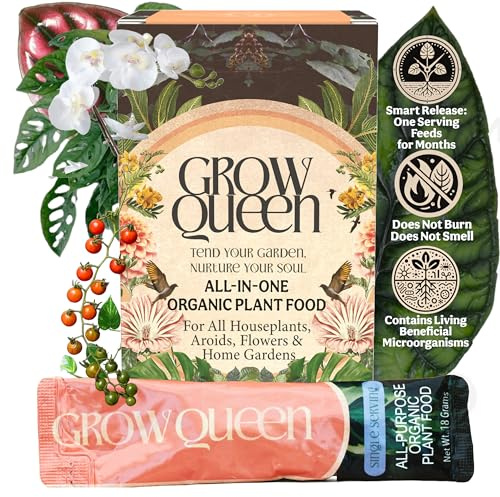 Grow Queen All-in-One Complete Organic Plant Food, Indoor Plant Fertilizer, for Houseplants, Organic Fertilizer for Vegetable Gardens, 11 Formulated Single Servings Feeds 22 gal Fast and Slow Release