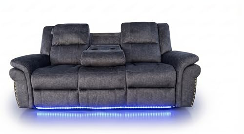 Berlin Fabric Electric Recliner Sofa With Cupholders, LED Lights And USB Charging Ports - Grey (3 Seater)