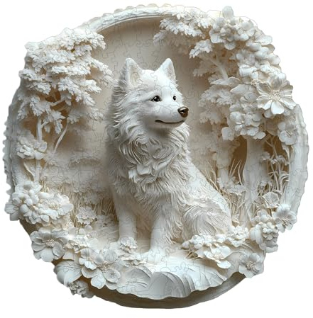 KAAYEE Puzzle en Bois 3D Samoyède avec Boîte-Cadeau - Animaux en Papier pour Adultes