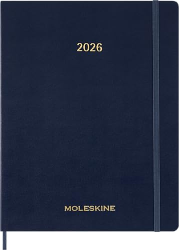 Moleskine Essential Planner 2025-2026, Agenda Semanal Vertical 15 Meses, Con Ranuras Horarias Diarias, Cubierta Flexible, Color Azul, Formato XXL 23,5x28,14