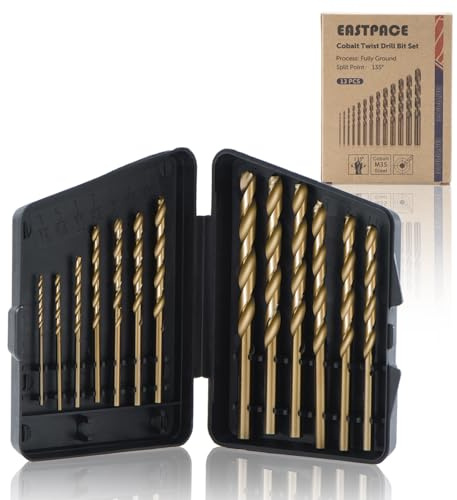 EASTPACE 13Pcs M35 Cobalt Drill Bit Set, 1/16 inch-1/4 inch,Twist Jobber Drill Bit Kit for Stainless Steel, Hard Metal and Wood Plastic with Indexed Case