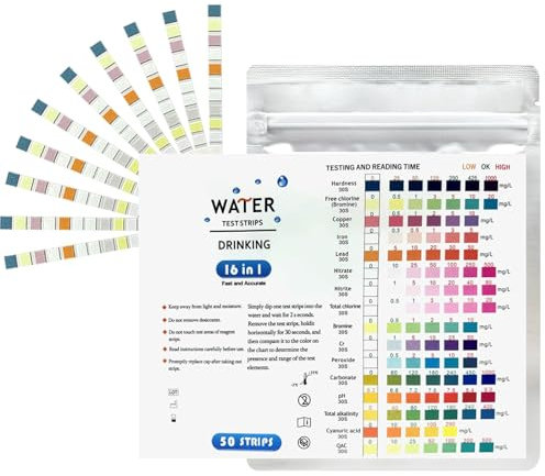 Bogoro 50x 16 en 1 Prueba de Agua de Piscina,Tiras de Prueba de Agua,Test Agua Acuario,Probador de Agua 16 en 1 Agua Potable,Test Strips Piscina Análisis de Calidad para Agua Potable, Plomo