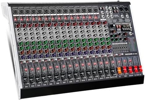 MIZISNR 16 Channel Audio Mixer Professional Sound Mixing Board with 99 DSP Effects, 7-band EQ Digital DJ Mixer Console w/USB Bluetooth MP3 for Recording, Independent 48V Power & Mute Button