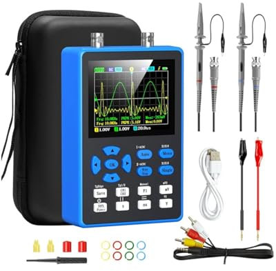 Pqahffowr Oscilloscope Numérique DSO2512G avec Générateur de Signal à 2 Canaux avec Bande Passante de 120 MHz, Taux D'Échantillonnage de 500 /S, Écran de 2,8 Pouces