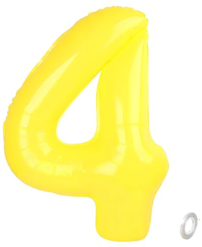 Balorise 40 Pulgadas Gigante Aluminio Globo Amarillo Número 4, Helio Soportado, Foil Numero 0-9, 10-100 (101cm), Globos Decoración para la Fiesta de Cumpleaños, Boda, Aniversario